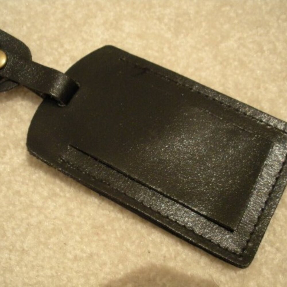 Luggage Tag - Window Flap / Snap On - Leather Brief Case Carry On ID Tag - Black